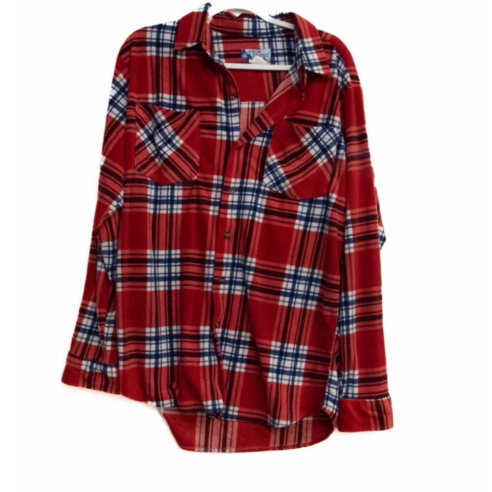 Jack Frost Red & Blue Plaid Long Sleeve Button-Up Flannel Shirt